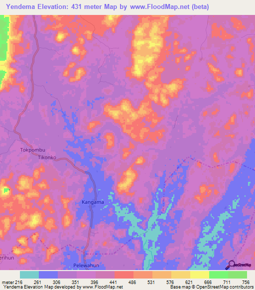 Yendema,Sierra Leone Elevation Map