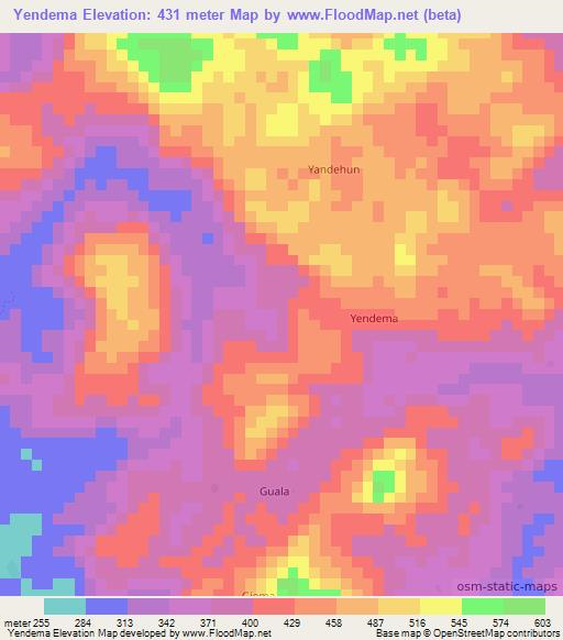 Yendema,Sierra Leone Elevation Map