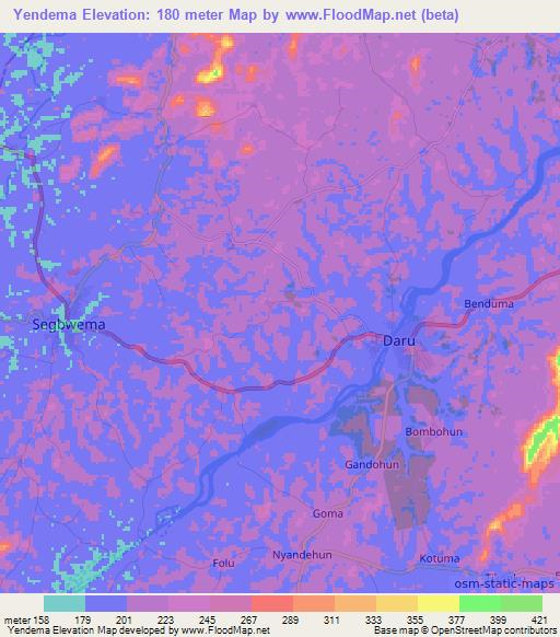 Yendema,Sierra Leone Elevation Map
