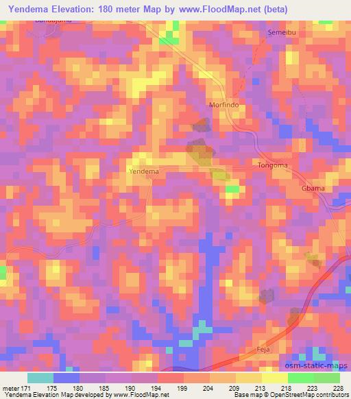 Yendema,Sierra Leone Elevation Map