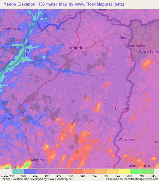 Yende,Sierra Leone Elevation Map