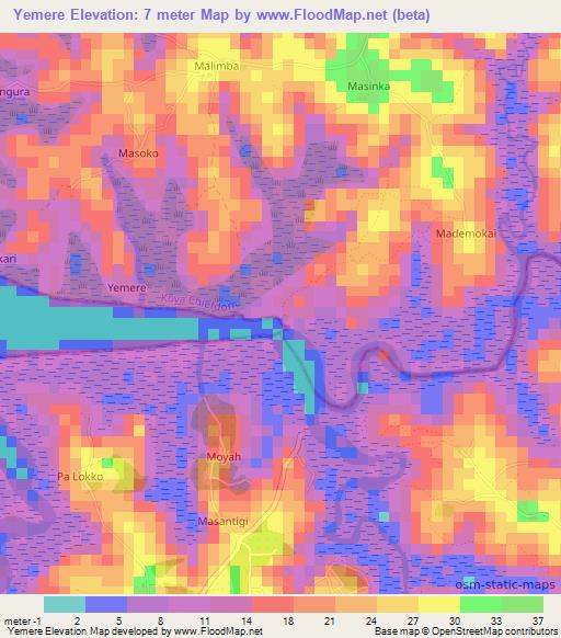 Yemere,Sierra Leone Elevation Map