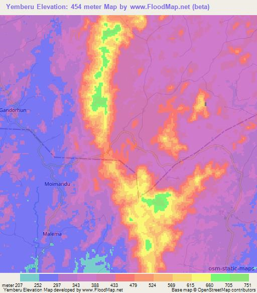 Yemberu,Sierra Leone Elevation Map