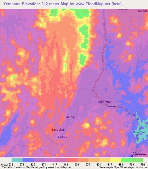 Yemahun,Sierra Leone Elevation Map