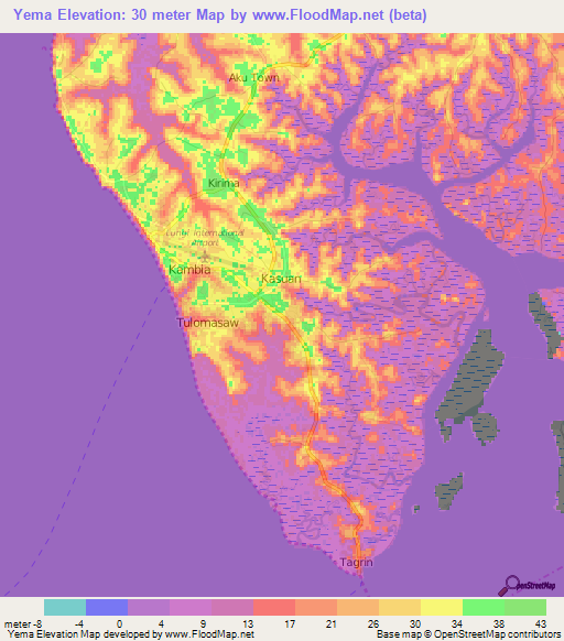 Yema,Sierra Leone Elevation Map