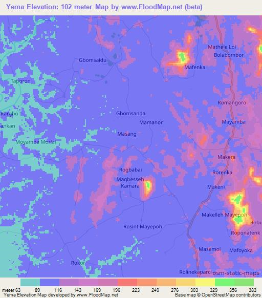 Yema,Sierra Leone Elevation Map