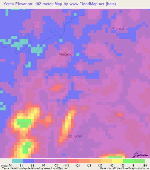 Yema,Sierra Leone Elevation Map