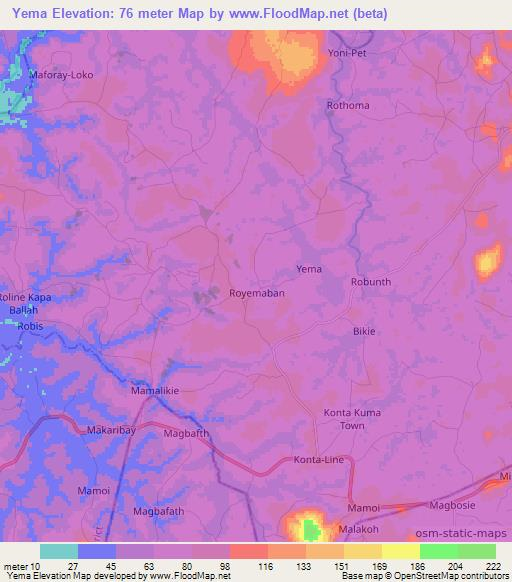 Yema,Sierra Leone Elevation Map