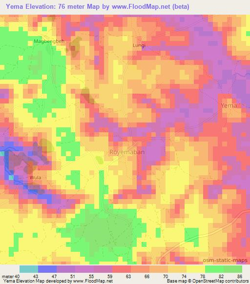 Yema,Sierra Leone Elevation Map