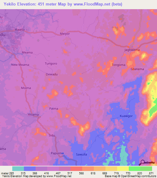 Yekilo,Sierra Leone Elevation Map