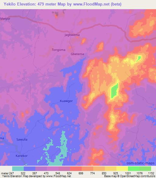 Yekilo,Sierra Leone Elevation Map