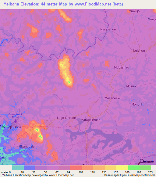 Yeibana,Sierra Leone Elevation Map