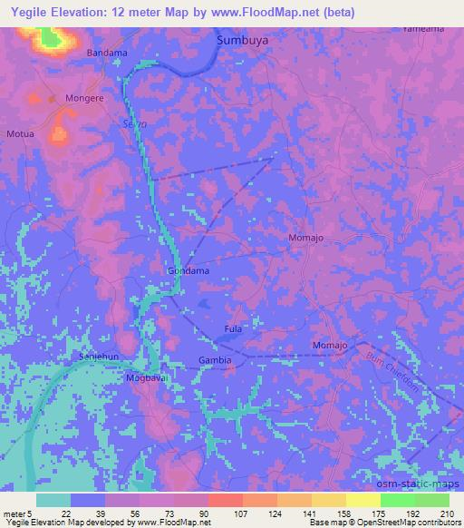 Yegile,Sierra Leone Elevation Map