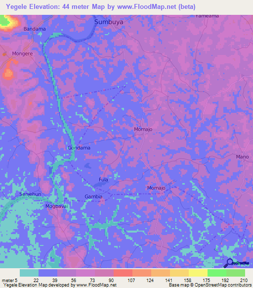 Yegele,Sierra Leone Elevation Map