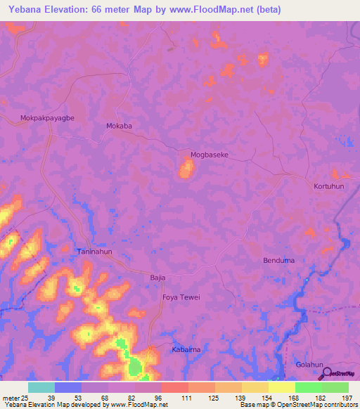 Yebana,Sierra Leone Elevation Map