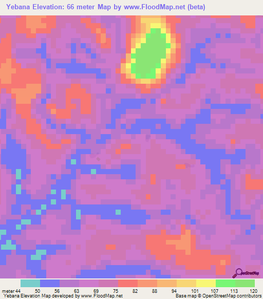 Yebana,Sierra Leone Elevation Map