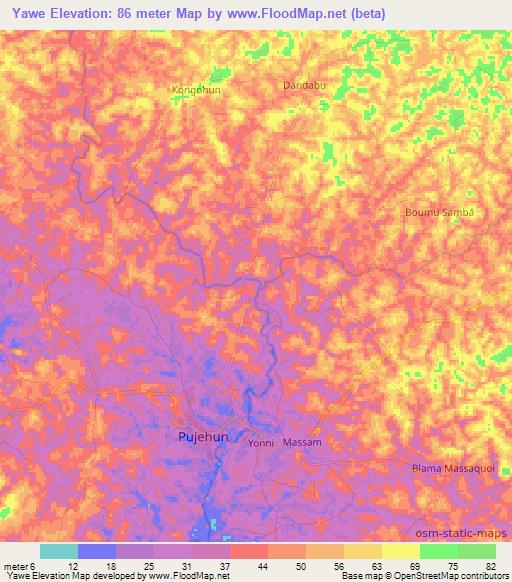 Yawe,Sierra Leone Elevation Map