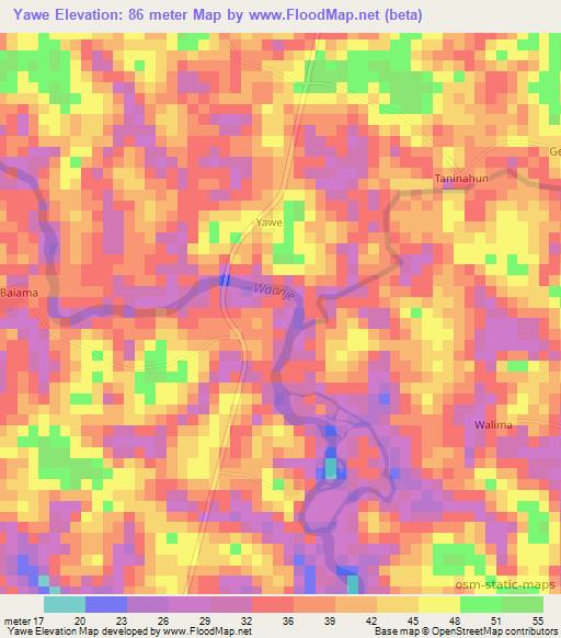 Yawe,Sierra Leone Elevation Map