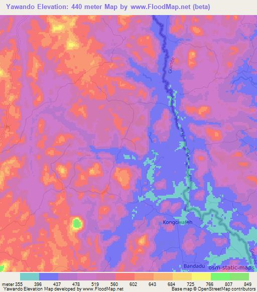 Yawando,Sierra Leone Elevation Map