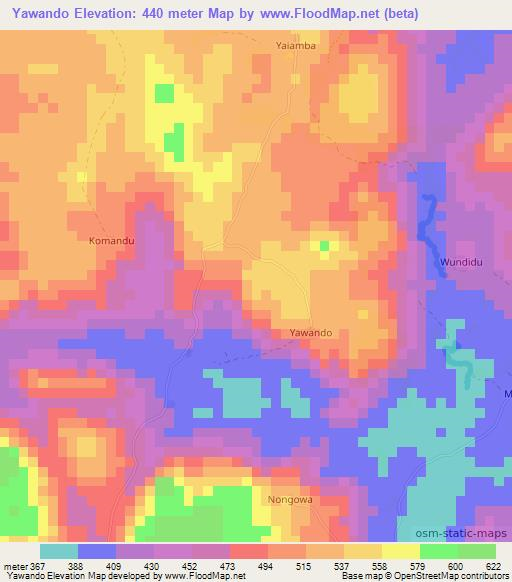 Yawando,Sierra Leone Elevation Map