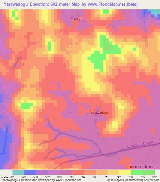 Yarawadogu,Sierra Leone Elevation Map