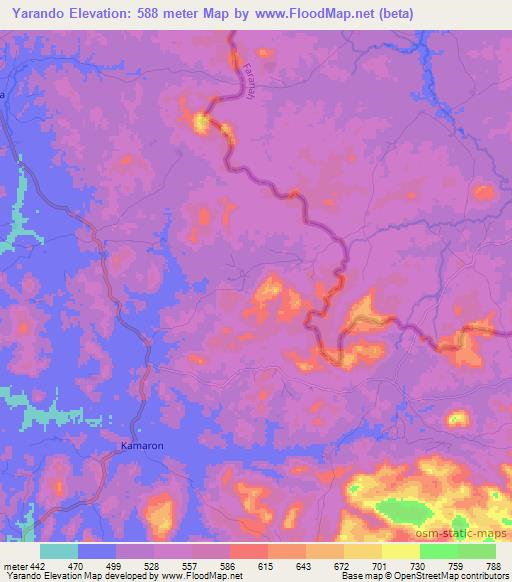 Yarando,Sierra Leone Elevation Map