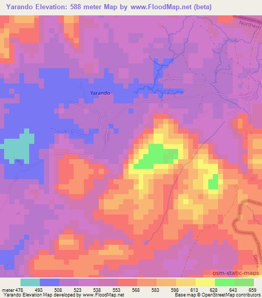 Yarando,Sierra Leone Elevation Map