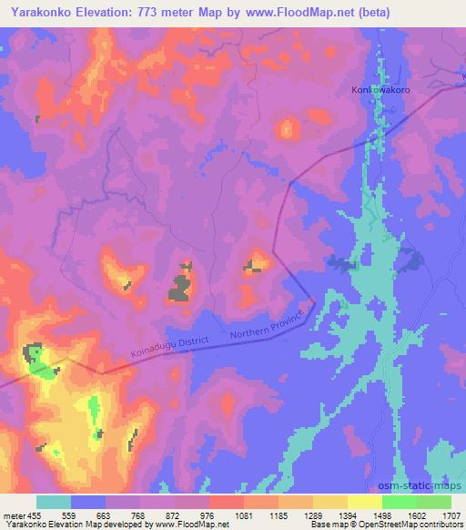 Yarakonko,Sierra Leone Elevation Map