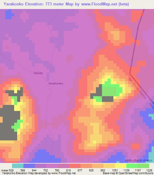 Yarakonko,Sierra Leone Elevation Map