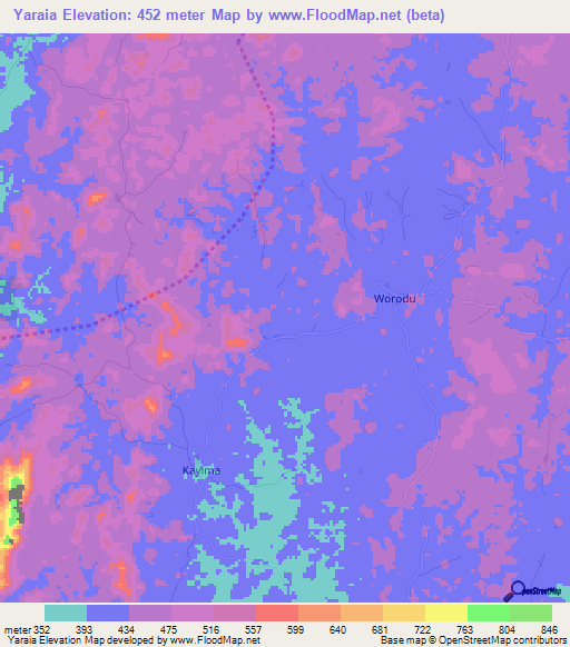 Yaraia,Sierra Leone Elevation Map