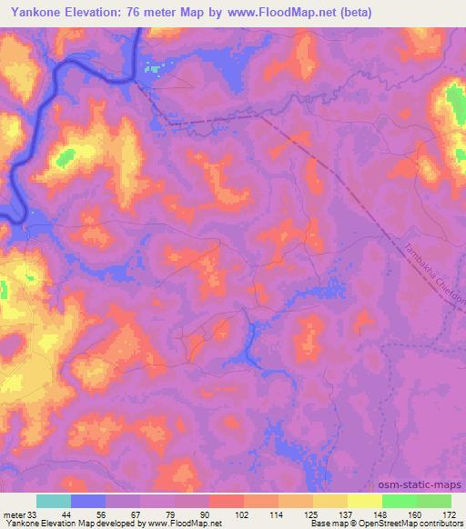 Yankone,Sierra Leone Elevation Map