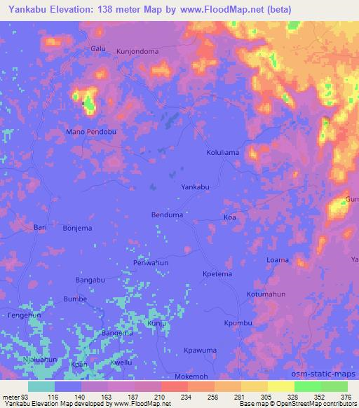 Yankabu,Sierra Leone Elevation Map