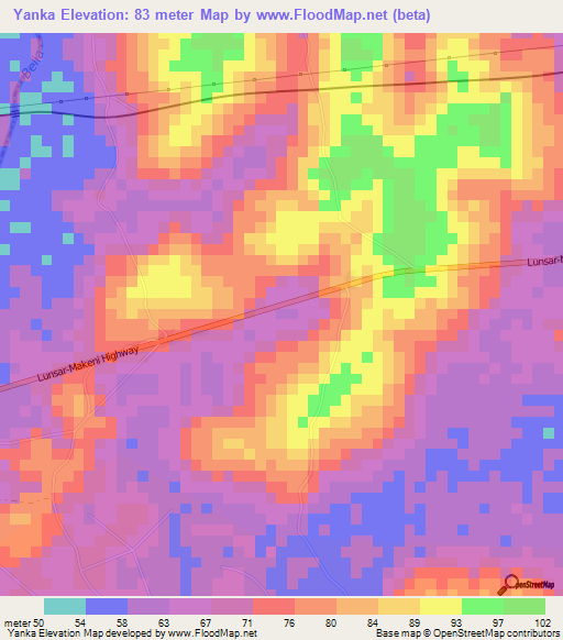 Yanka,Sierra Leone Elevation Map