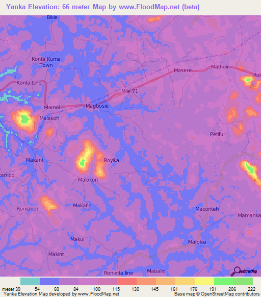 Yanka,Sierra Leone Elevation Map