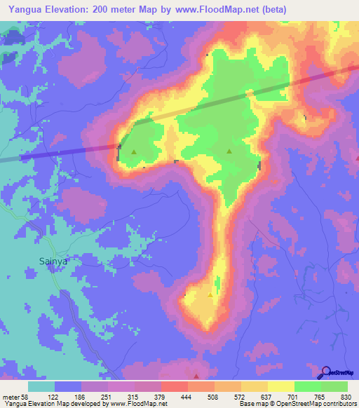 Yangua,Sierra Leone Elevation Map