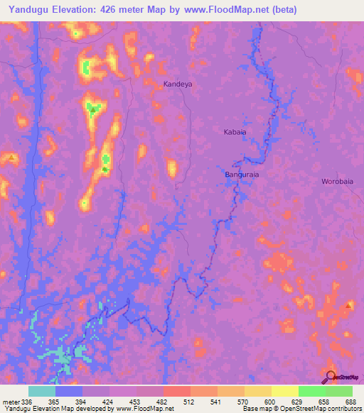 Yandugu,Sierra Leone Elevation Map