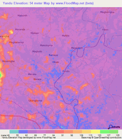 Yandu,Sierra Leone Elevation Map