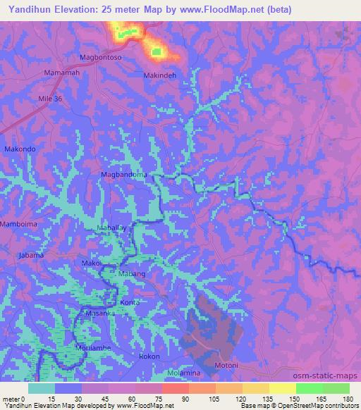 Yandihun,Sierra Leone Elevation Map