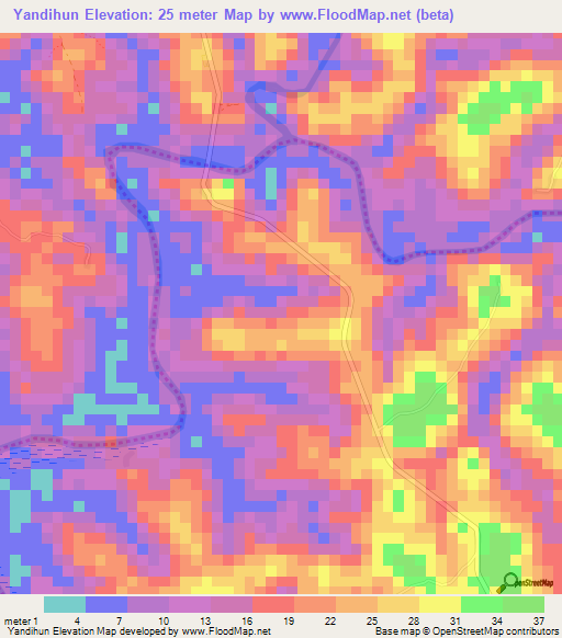 Yandihun,Sierra Leone Elevation Map