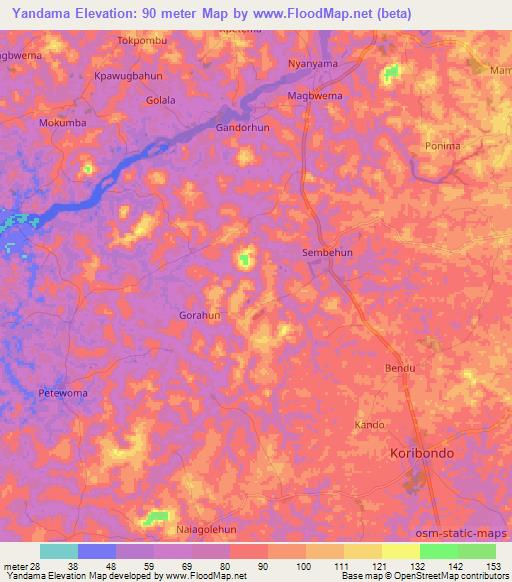 Yandama,Sierra Leone Elevation Map