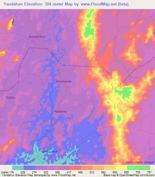 Yandahun,Sierra Leone Elevation Map