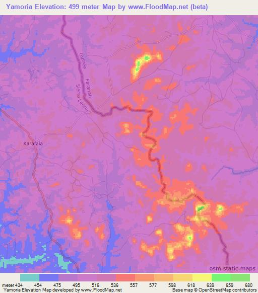 Yamoria,Sierra Leone Elevation Map