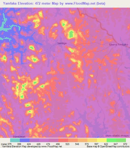 Yamfaka,Sierra Leone Elevation Map