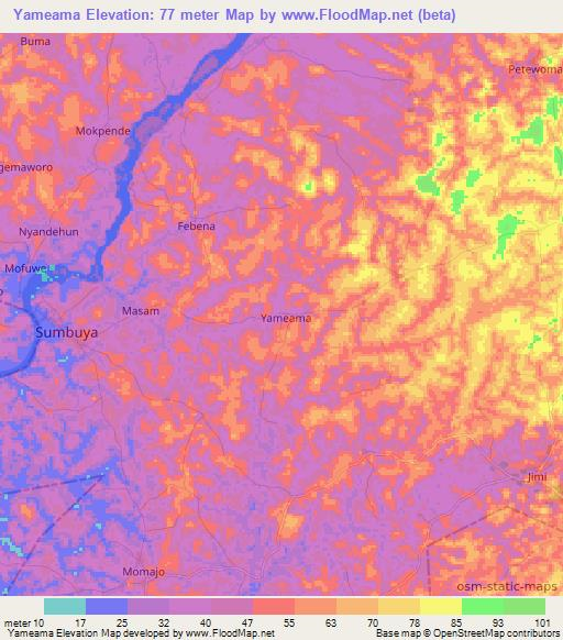 Yameama,Sierra Leone Elevation Map