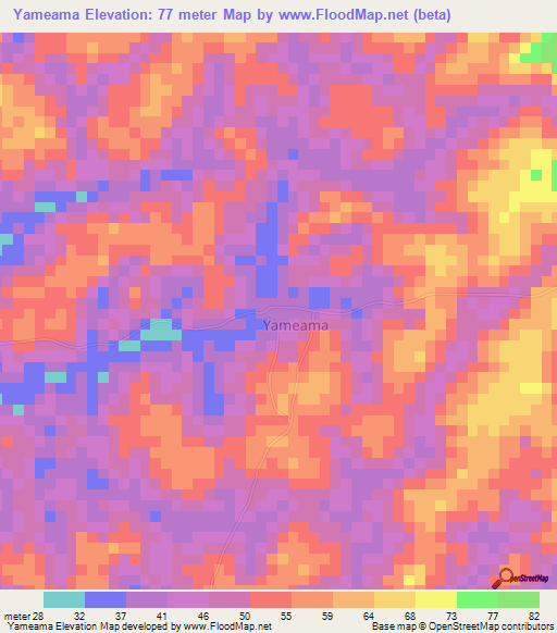 Yameama,Sierra Leone Elevation Map