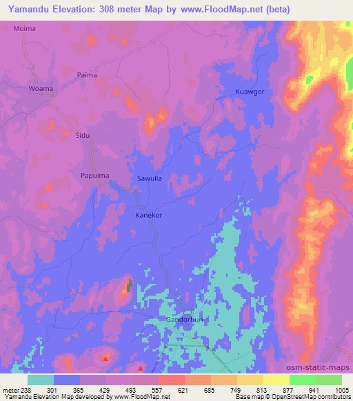 Yamandu,Sierra Leone Elevation Map