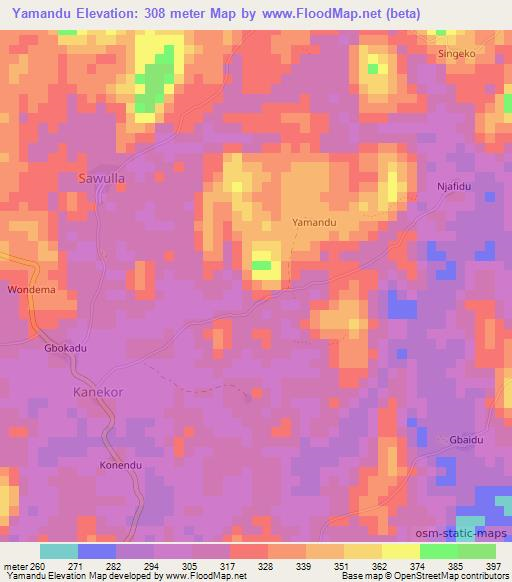 Yamandu,Sierra Leone Elevation Map