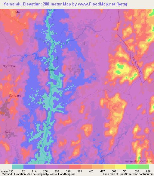 Yamandu,Sierra Leone Elevation Map