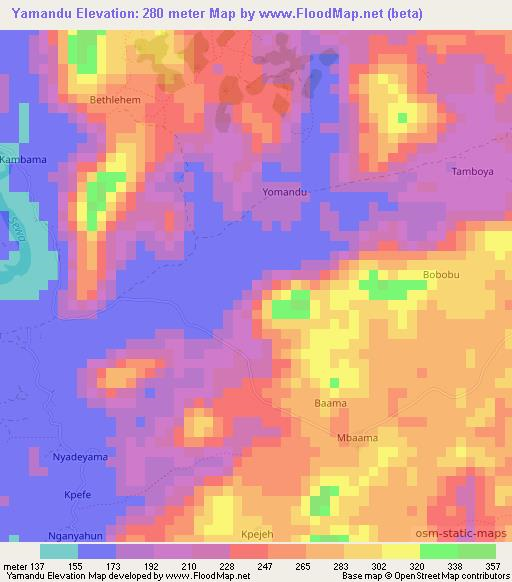 Yamandu,Sierra Leone Elevation Map