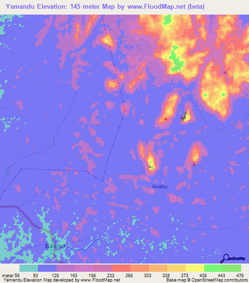 Yamandu,Sierra Leone Elevation Map